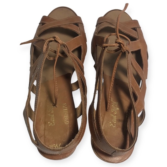 Vintage East Fifth Brown Low Wedge Gladiator Strappy Sandals Siz 7 1/2 - Picture 7 of 13